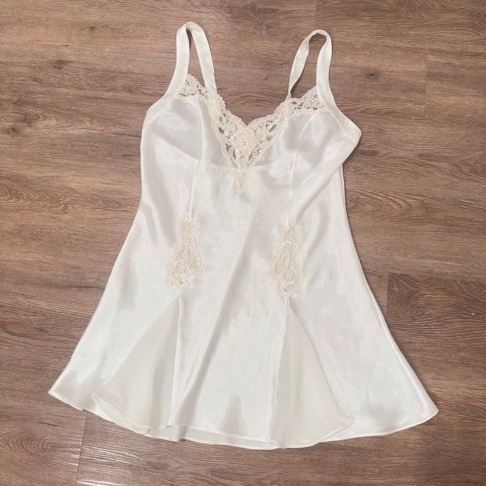 Vintage Victoria's Secret Ivory Satin Lace Sequin Nightgown Ivory Lingerie